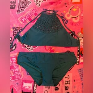 Aerie Teal Crochet Halter Bikini
